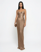 EVIE | Glossy Pleated Corset Maxi Dress