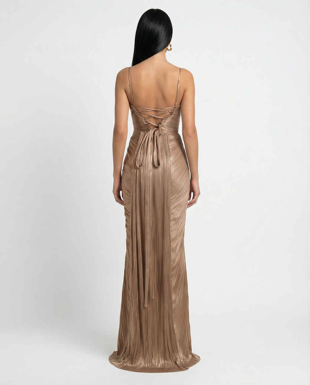 EVIE | Glossy Pleated Corset Maxi Dress