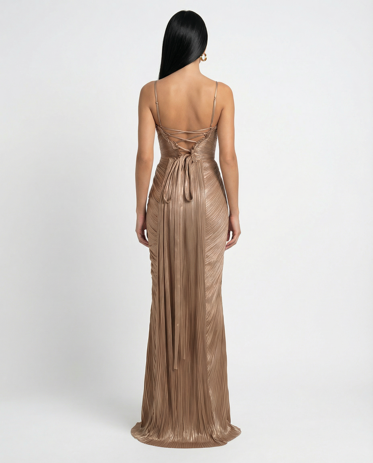 EVIE | Glossy Pleated Corset Maxi Dress