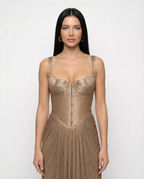 EVIE | Glossy Pleated Corset Maxi Dress