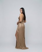 EVIE | Glossy Pleated Corset Maxi Dress