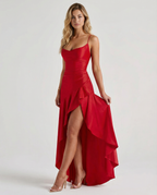 EVIE | Satin Look Lace-Up Back Maxi Dress
