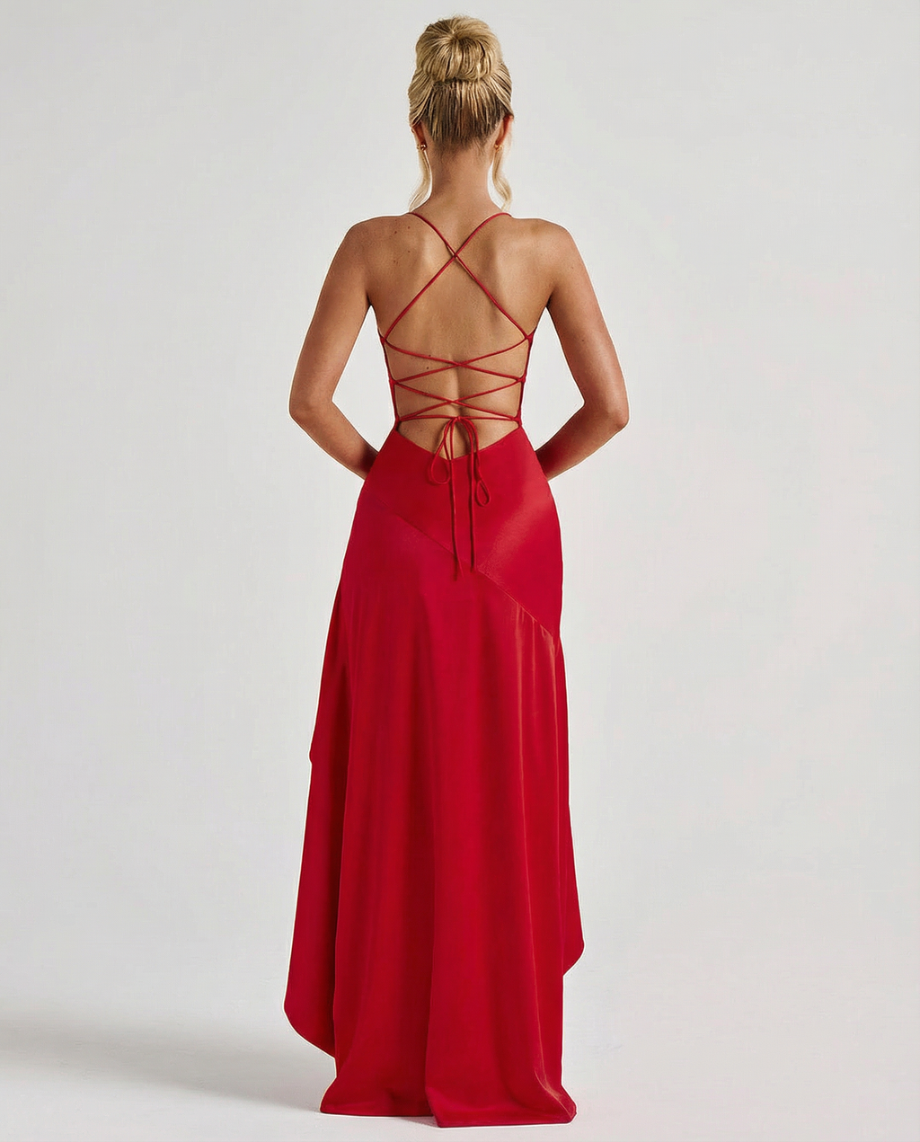 EVIE | Satin Look Lace-Up Back Maxi Dress