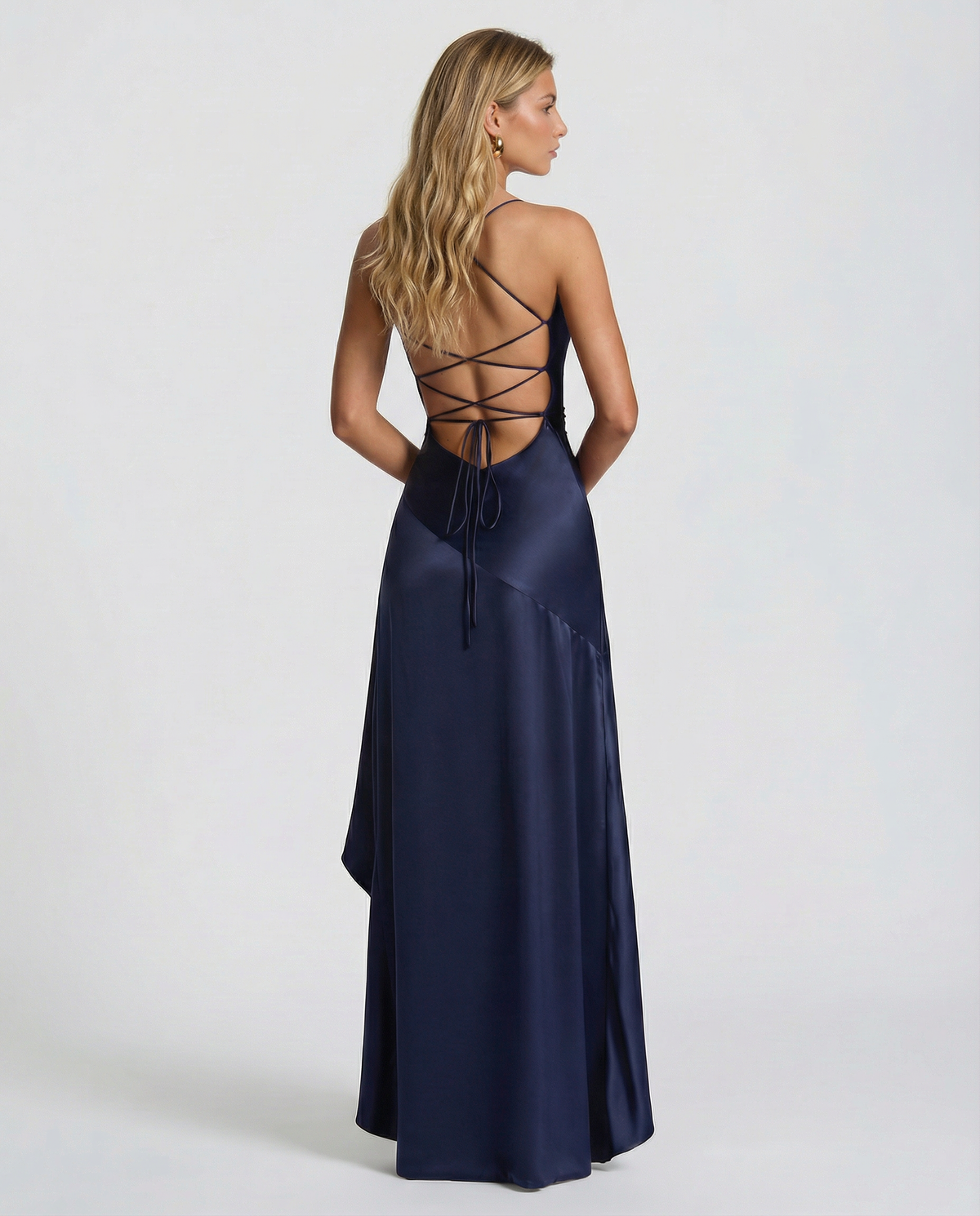 EVIE | Satin Look Lace-Up Back Maxi Dress