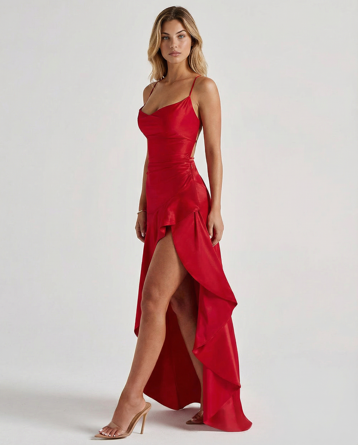 EVIE | Satin Look Lace-Up Back Maxi Dress