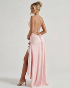 EVIE | Satin Look Lace-Up Back Maxi Dress