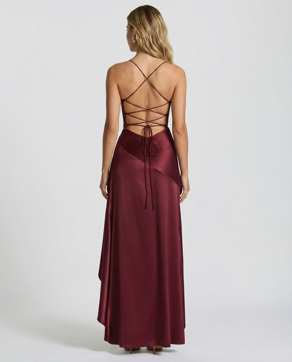EVIE | Satin Look Lace-Up Back Maxi Dress