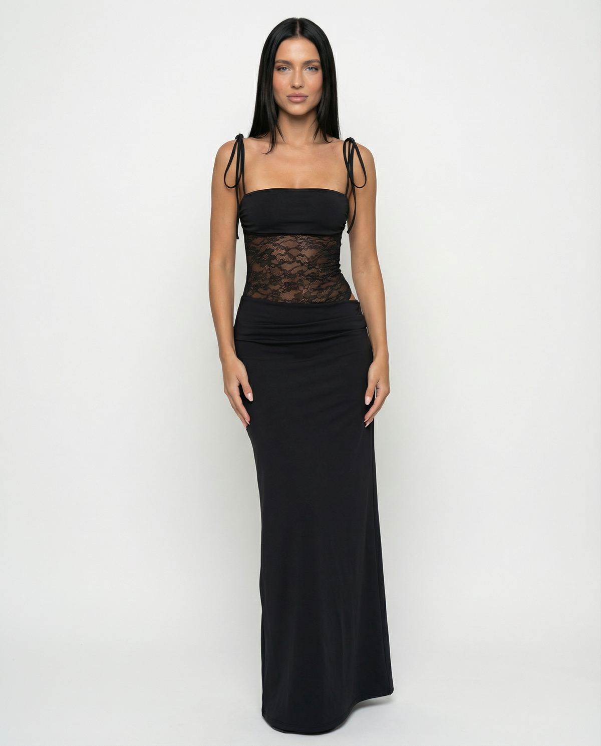 EVIE | Lace Panel Tie-Shoulder Maxi Dress