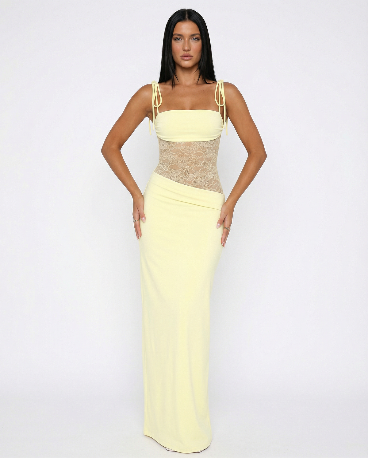 EVIE | Lace Panel Tie-Shoulder Maxi Dress