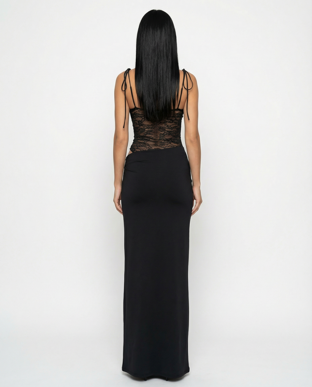 EVIE | Lace Panel Tie-Shoulder Maxi Dress