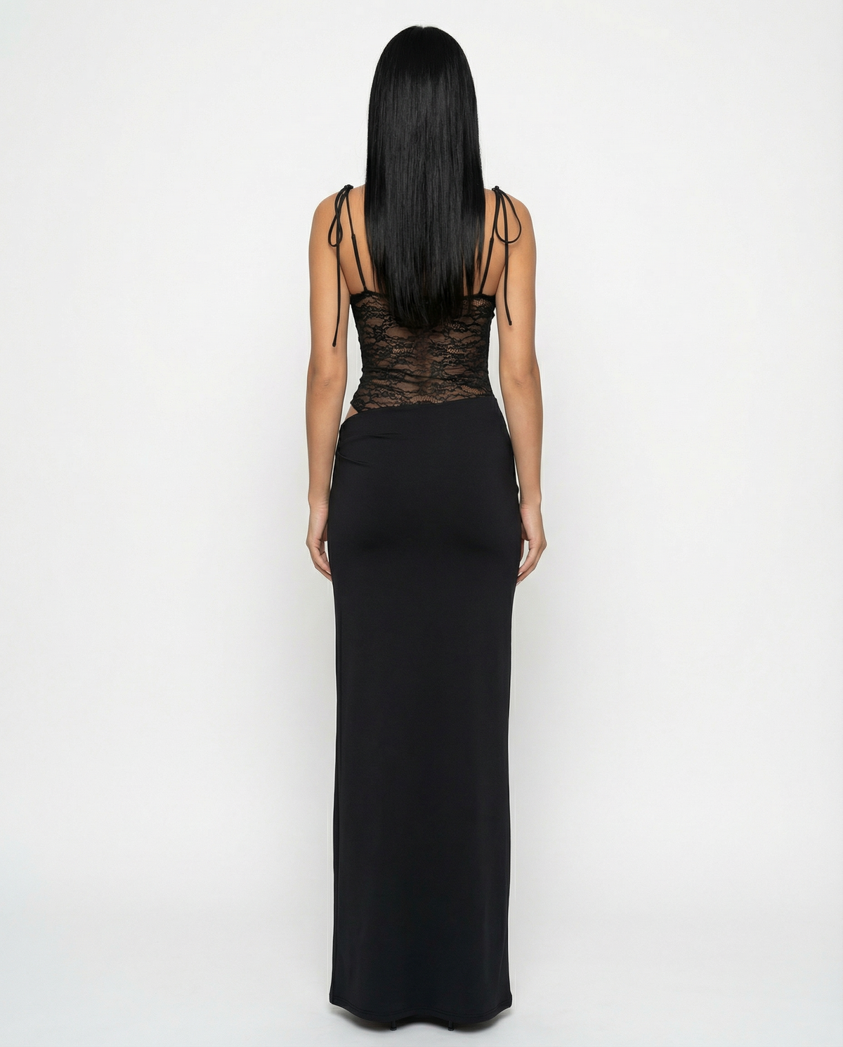 EVIE | Lace Panel Tie-Shoulder Maxi Dress