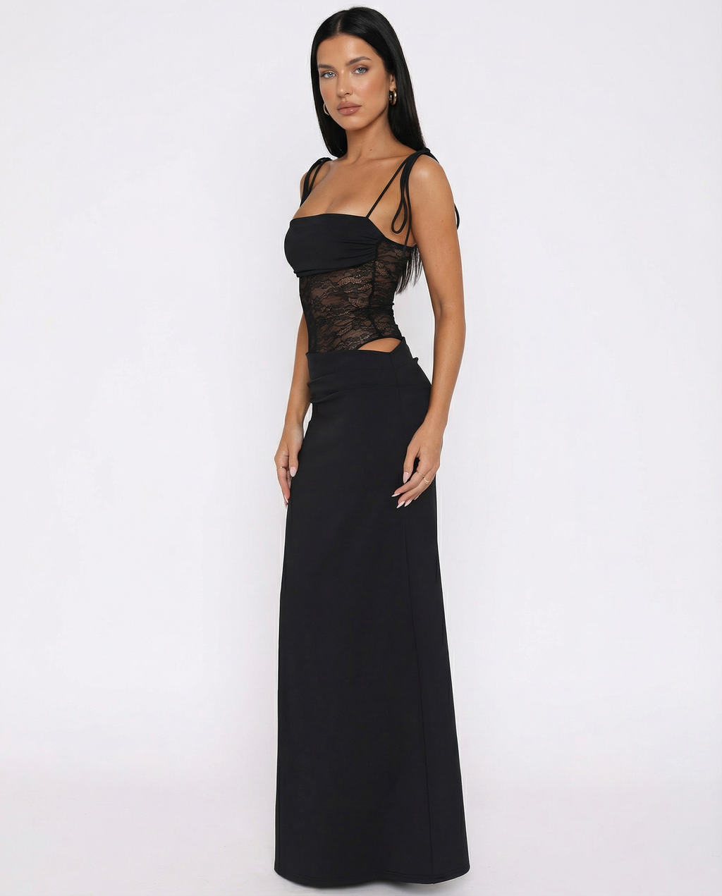 EVIE | Lace Panel Tie-Shoulder Maxi Dress