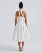 EVIE | Halter Neck Lace-Up Back Tulle Midi Dress