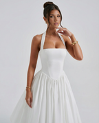 EVIE | Halter Neck Lace-Up Back Tulle Midi Dress