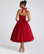 EVIE | Halter Neck Lace-Up Back Tulle Midi Dress