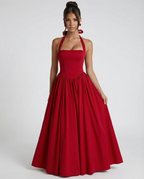 EVIE | Halter Neck Lace-Up Back Tulle Midi Dress