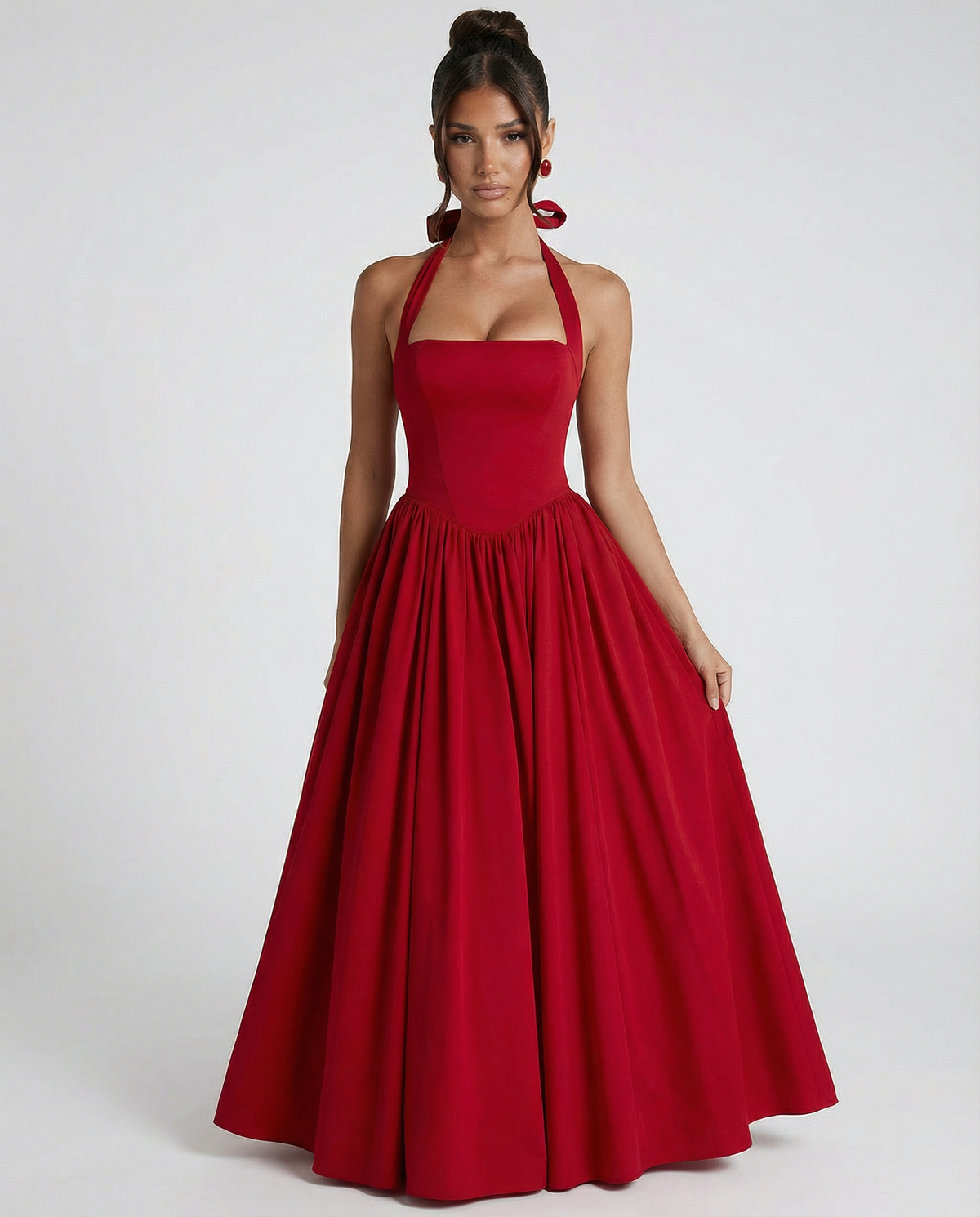 EVIE | Halter Neck Lace-Up Back Tulle Midi Dress