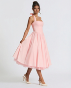 EVIE | Halter Neck Lace-Up Back Tulle Midi Dress
