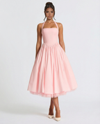EVIE | Halter Neck Lace-Up Back Tulle Midi Dress