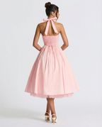 EVIE | Halter Neck Lace-Up Back Tulle Midi Dress