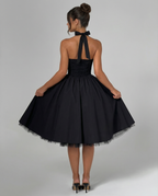 EVIE | Halter Neck Lace-Up Back Tulle Midi Dress