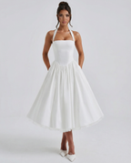 EVIE | Halter Neck Lace-Up Back Tulle Midi Dress