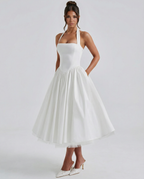 EVIE | Halter Neck Lace-Up Back Tulle Midi Dress