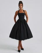EVIE | Halter Neck Lace-Up Back Tulle Midi Dress