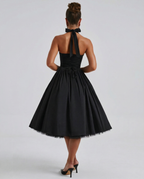 EVIE | Halter Neck Lace-Up Back Tulle Midi Dress