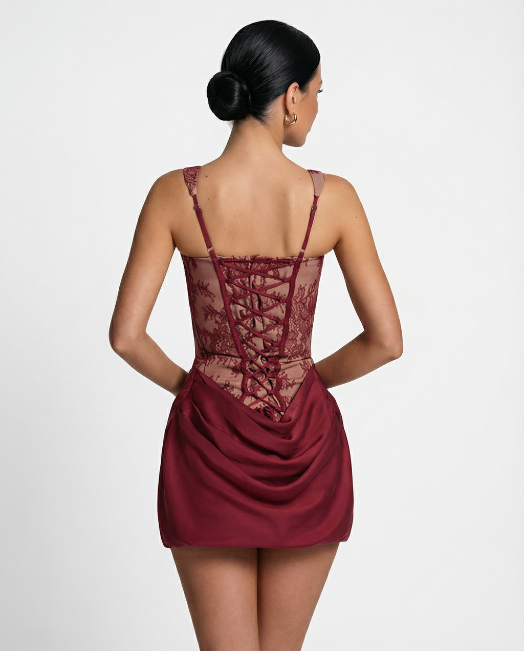 EVIE | Lace Corset Draped Skirt Mini Dress