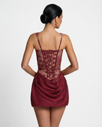EVIE | Lace Corset Draped Skirt Mini Dress