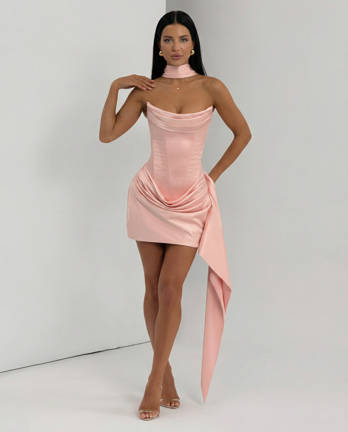 EVIE | Lace Corset Draped Skirt Mini Dress