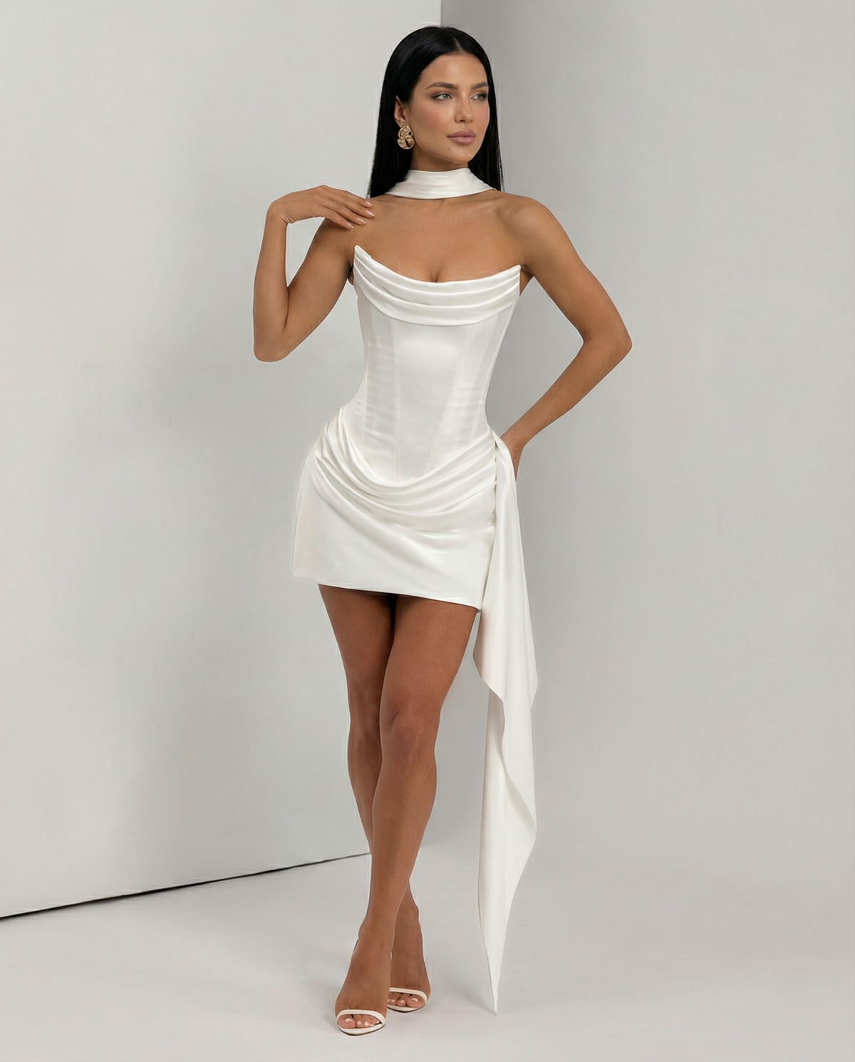 EVIE | Lace Corset Draped Skirt Mini Dress