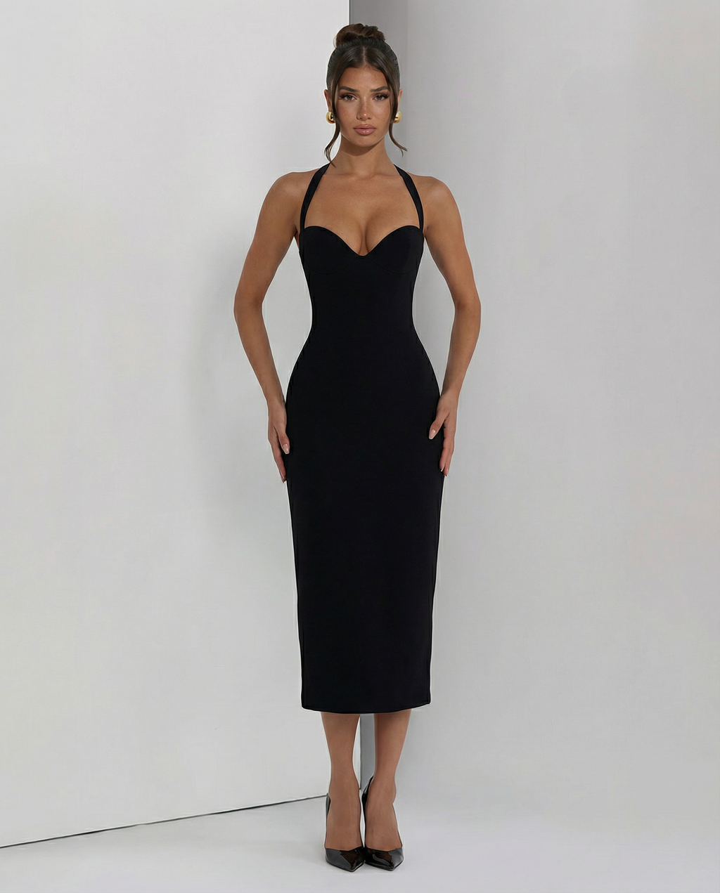 EVIE | Lace Corset Halter Midi Dress