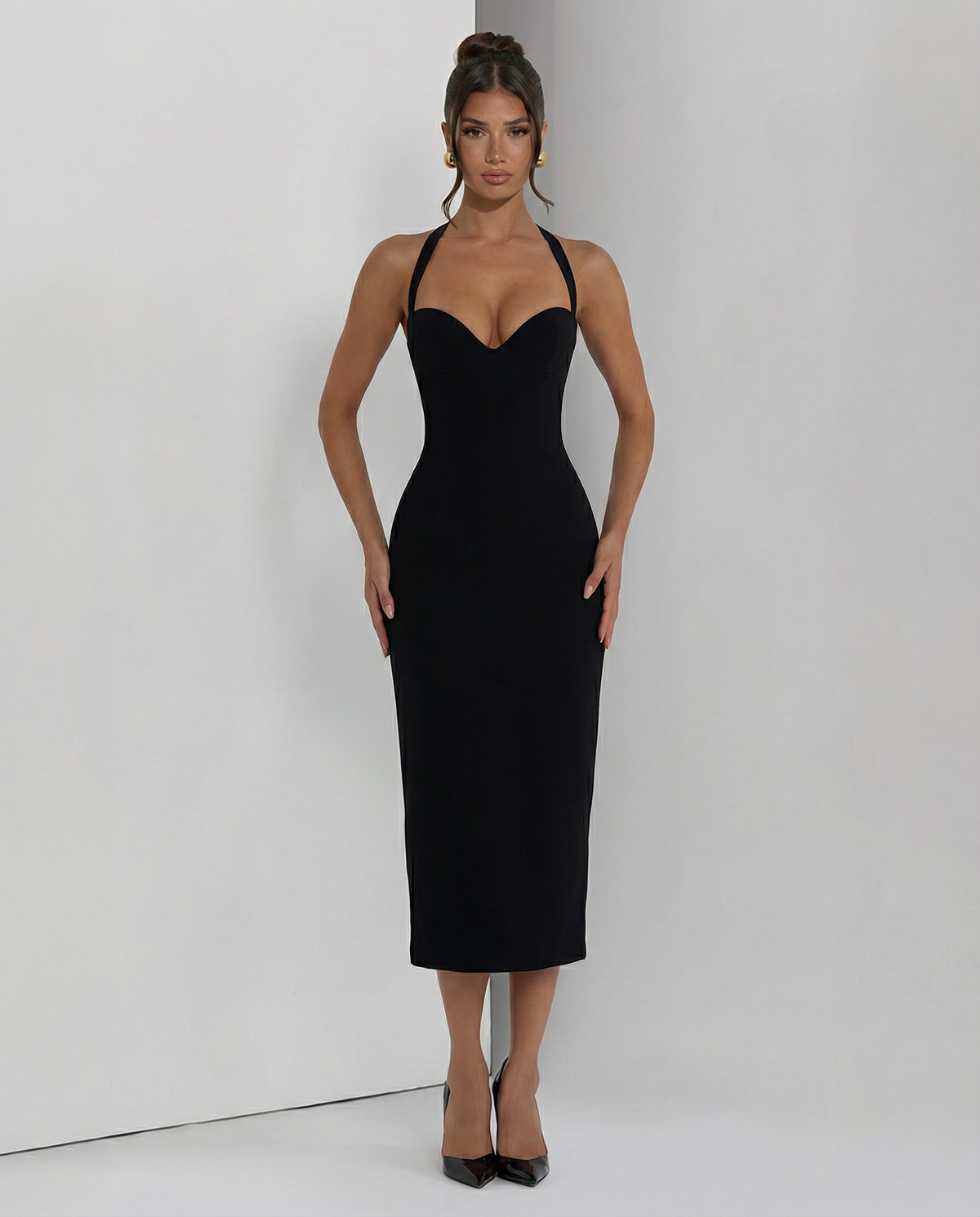 EVIE | Lace Corset Halter Midi Dress