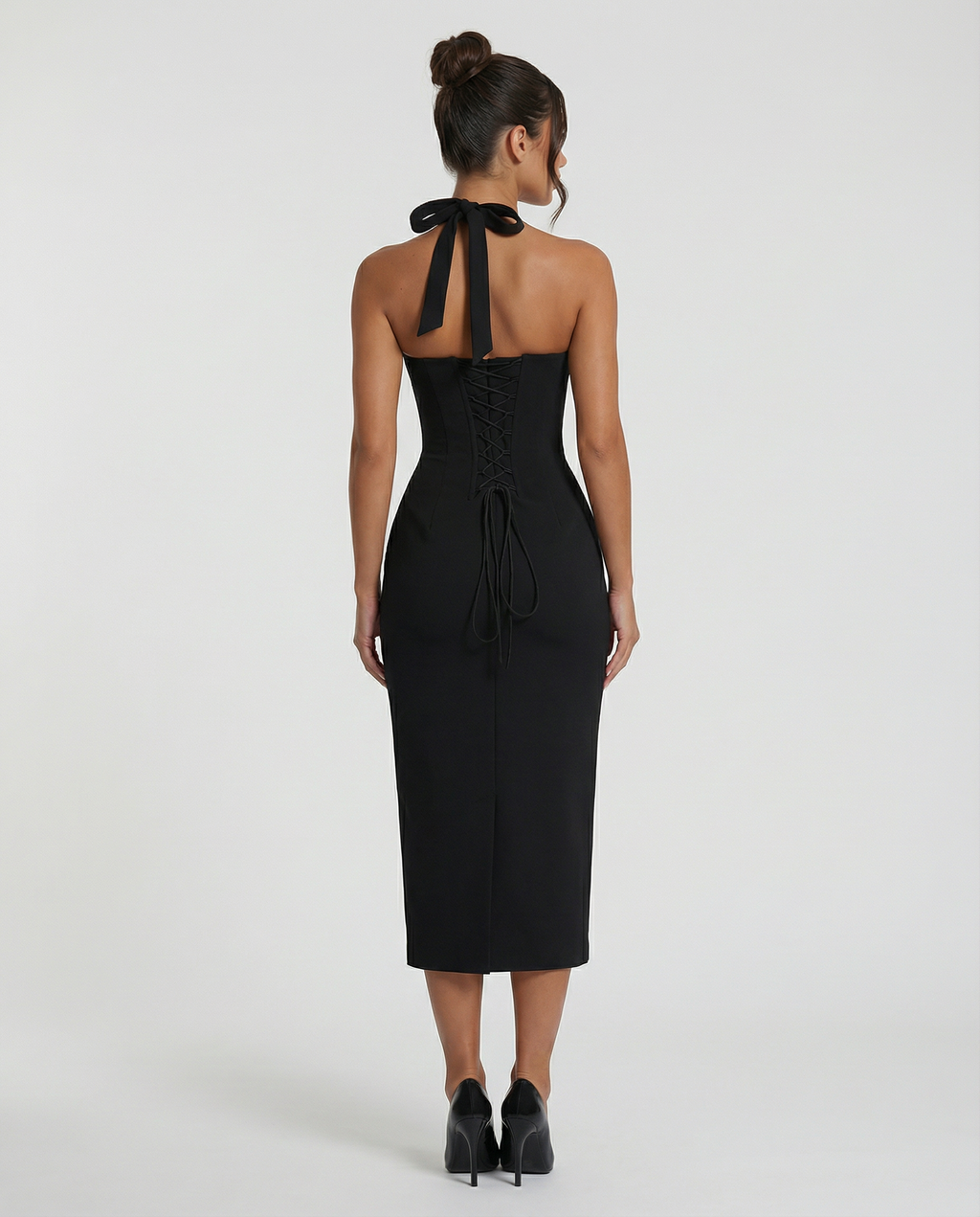 EVIE | Lace Corset Halter Midi Dress