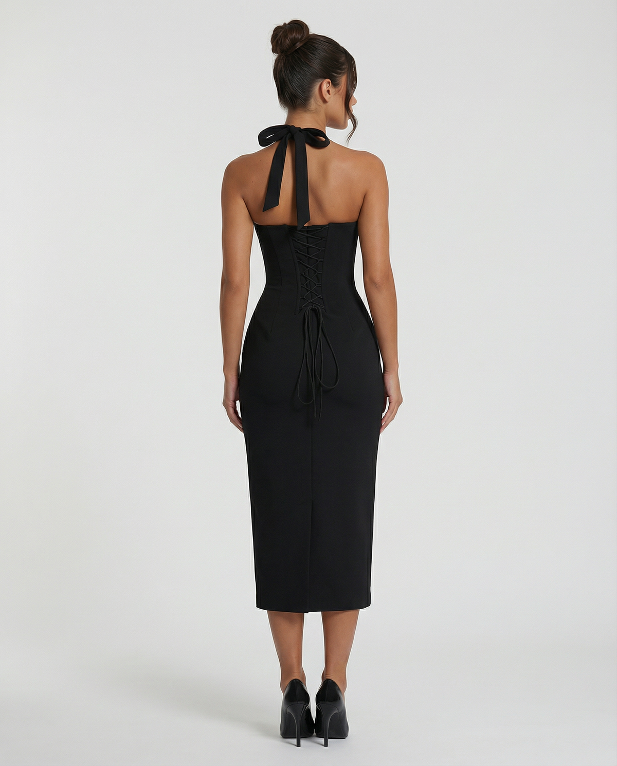 EVIE | Lace Corset Halter Midi Dress