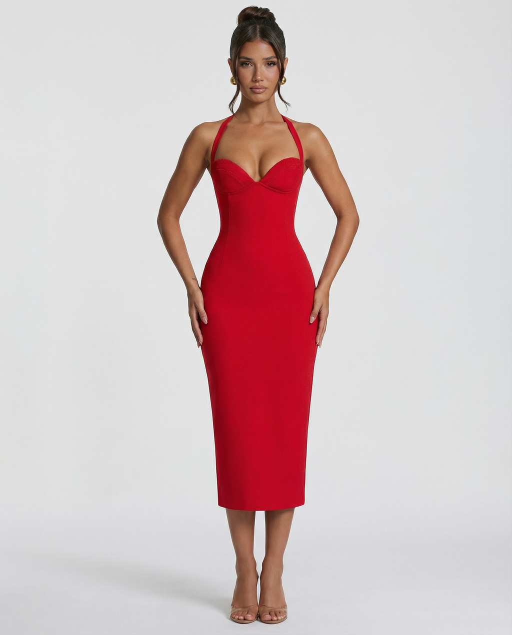 EVIE | Lace Corset Halter Midi Dress