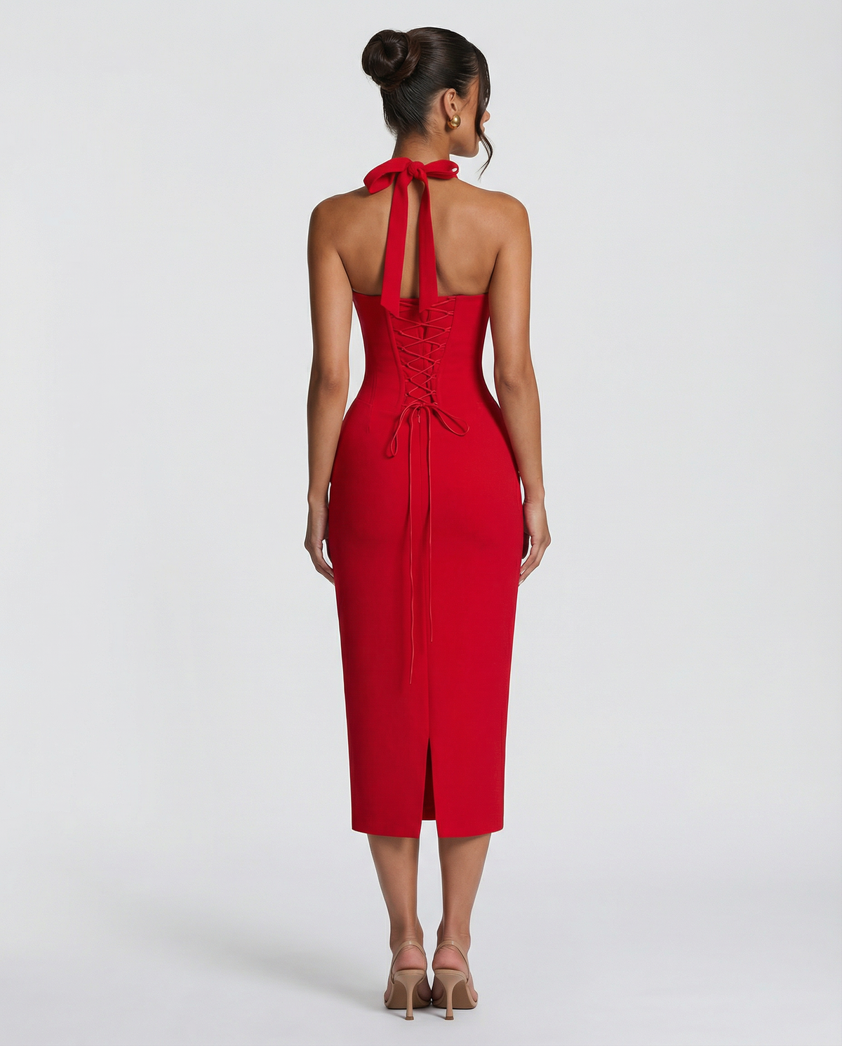 EVIE | Lace Corset Halter Midi Dress