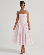 EVIE | Gingham Corset Square Neck Midi Dress