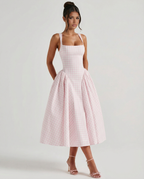 EVIE | Gingham Corset Square Neck Midi Dress