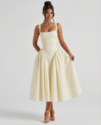 EVIE | Gingham Corset Square Neck Midi Dress