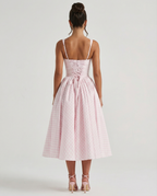 EVIE | Gingham Corset Square Neck Midi Dress