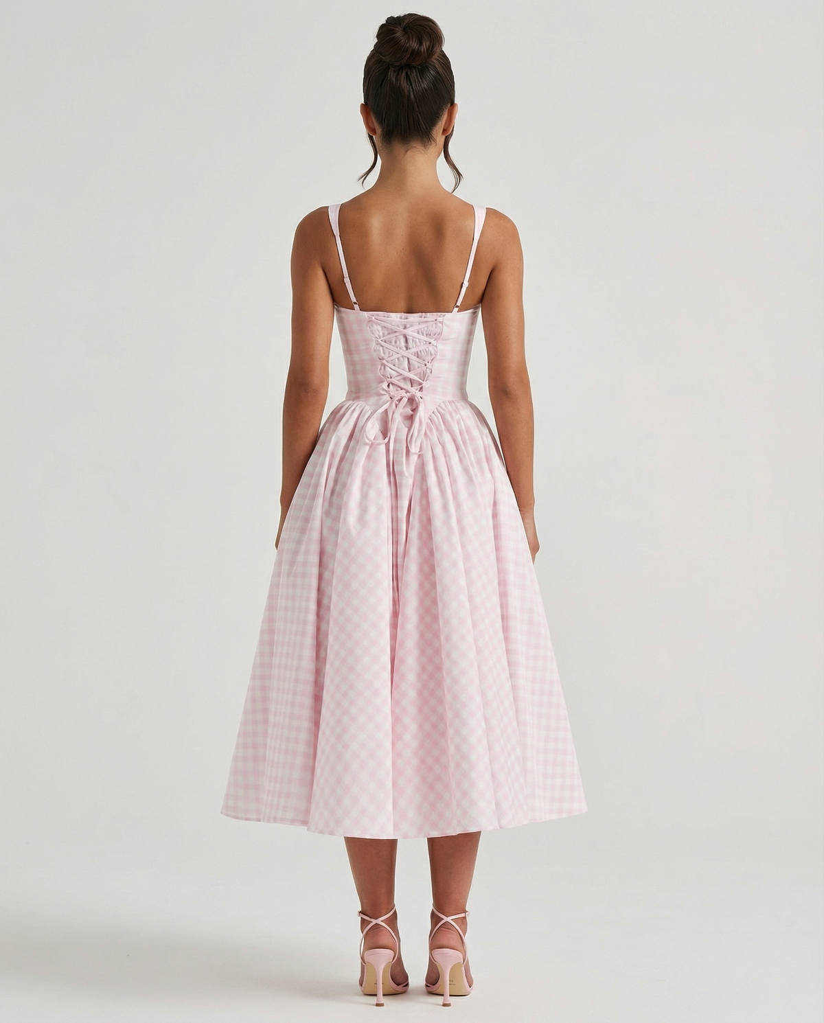 EVIE | Gingham Corset Square Neck Midi Dress