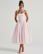 EVIE | Gingham Corset Square Neck Midi Dress