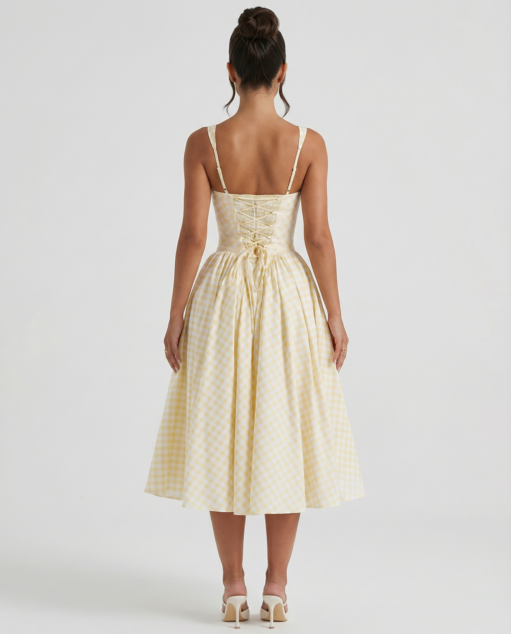 EVIE | Gingham Corset Square Neck Midi Dress