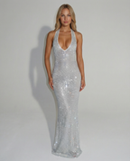 EVIE | Sequin Halter Neck Bodycon Maxi Dress