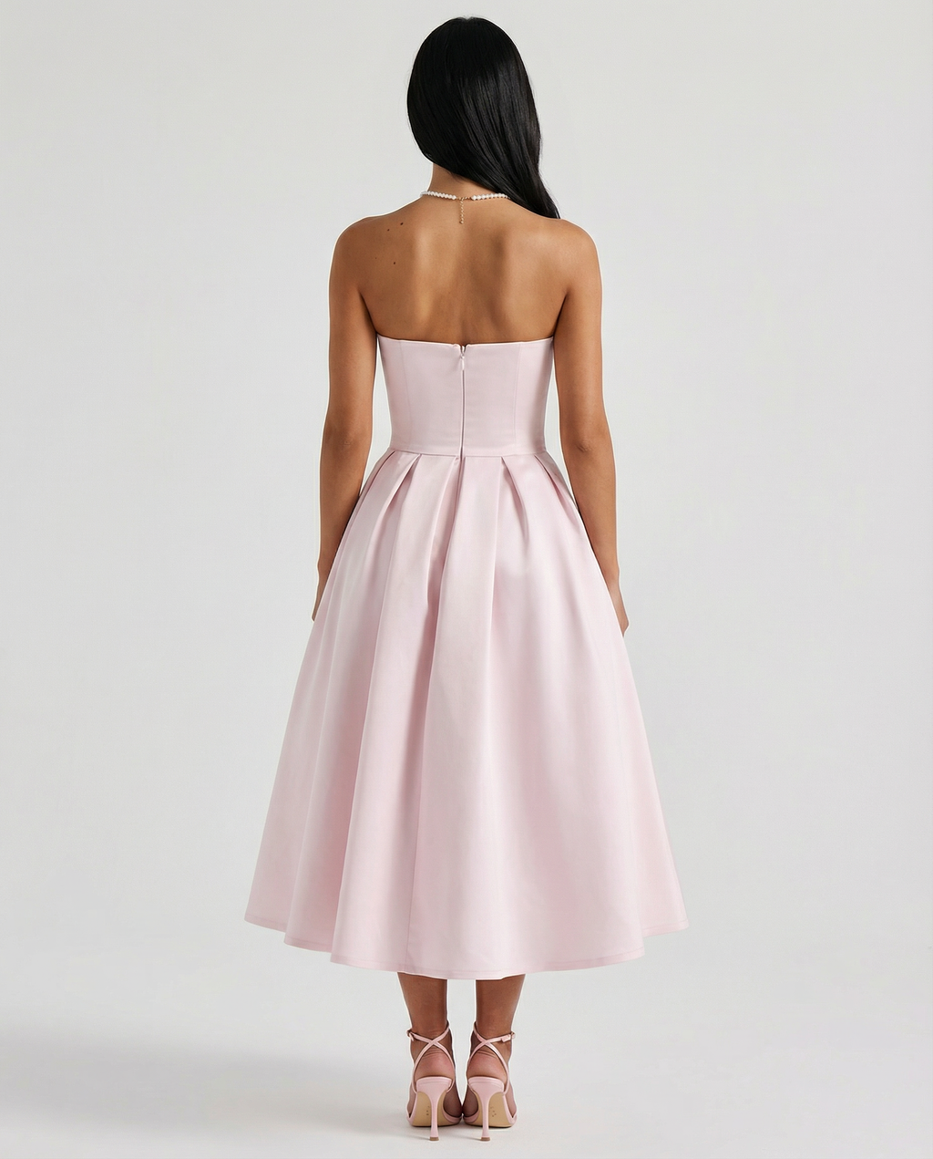 EVIE | Corset Strapless Full Skirt Midi Dress