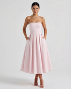 EVIE | Corset Strapless Full Skirt Midi Dress
