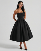 EVIE | Corset Strapless Full Skirt Midi Dress